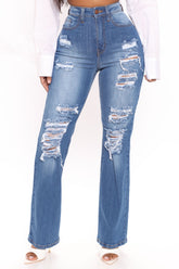 Only One High Rise Straight Leg Jeans - Medium Blue Wash Ins Street